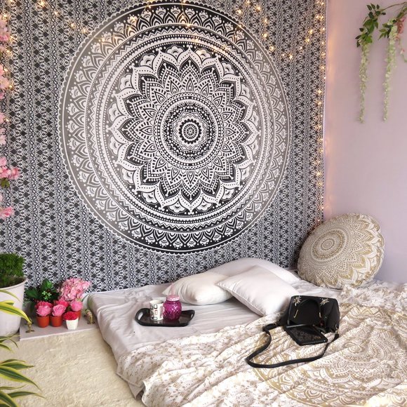 Oussum Black & White Boho Tapestry Dorm Wall Decor - Picture 1 of 3